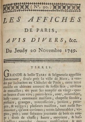 Affiche historique de vente de 1749